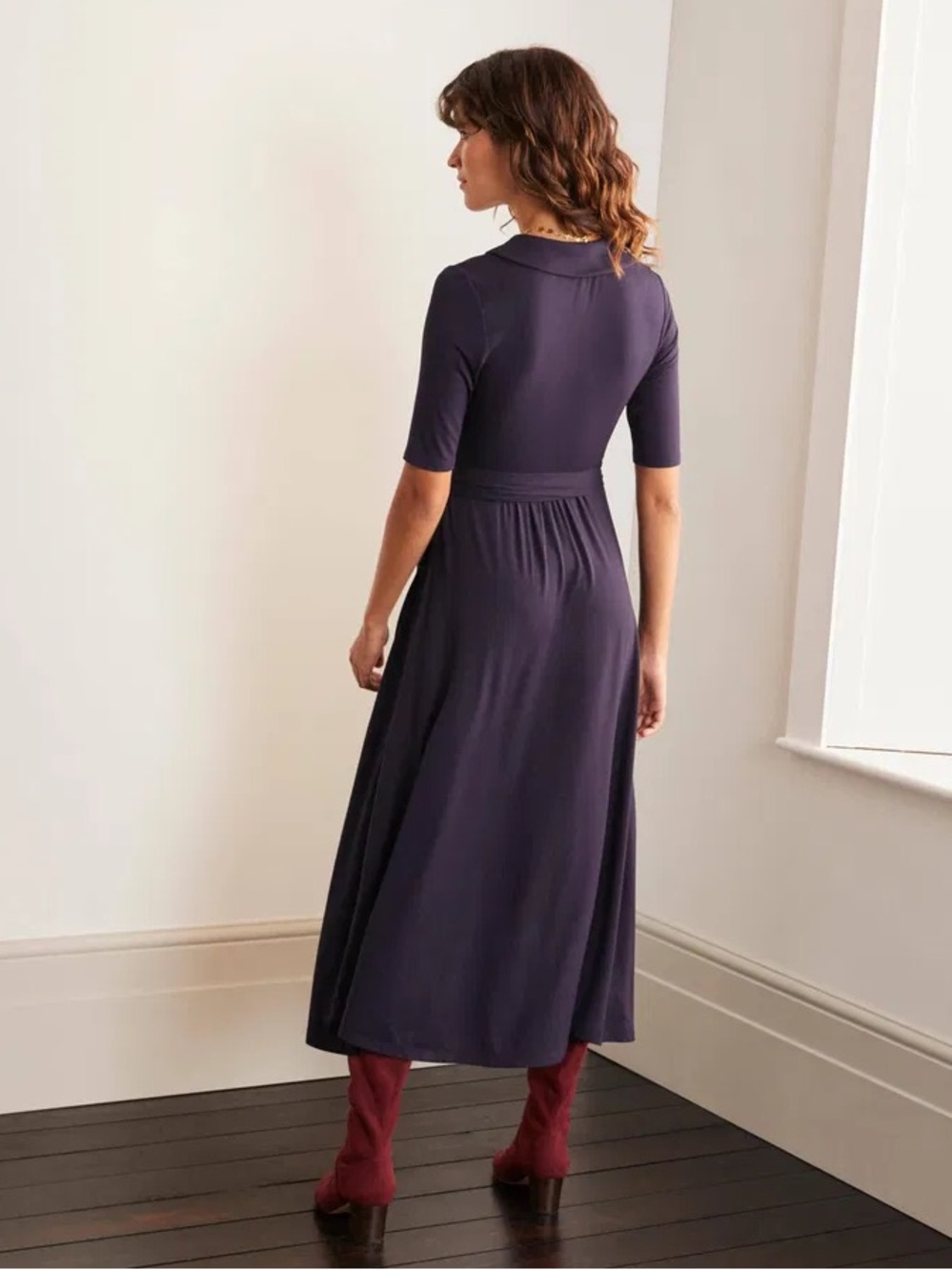 Boden Lavinia Jersey Wrap Dress in Navy Blue Midi Vneck size 10R - Picture 3 of 10